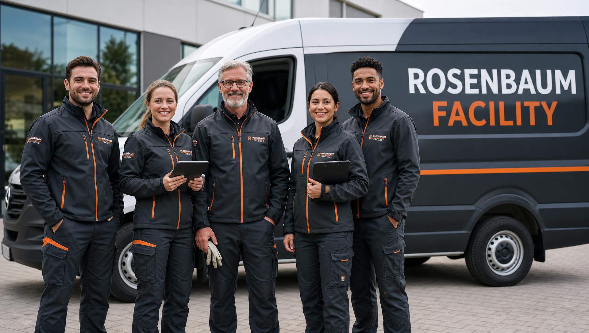 Team von Rosenbaum Facility Management vor dem Servicefahrzeug